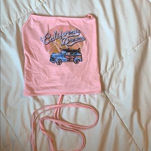 Pink Lace Up Halter Top